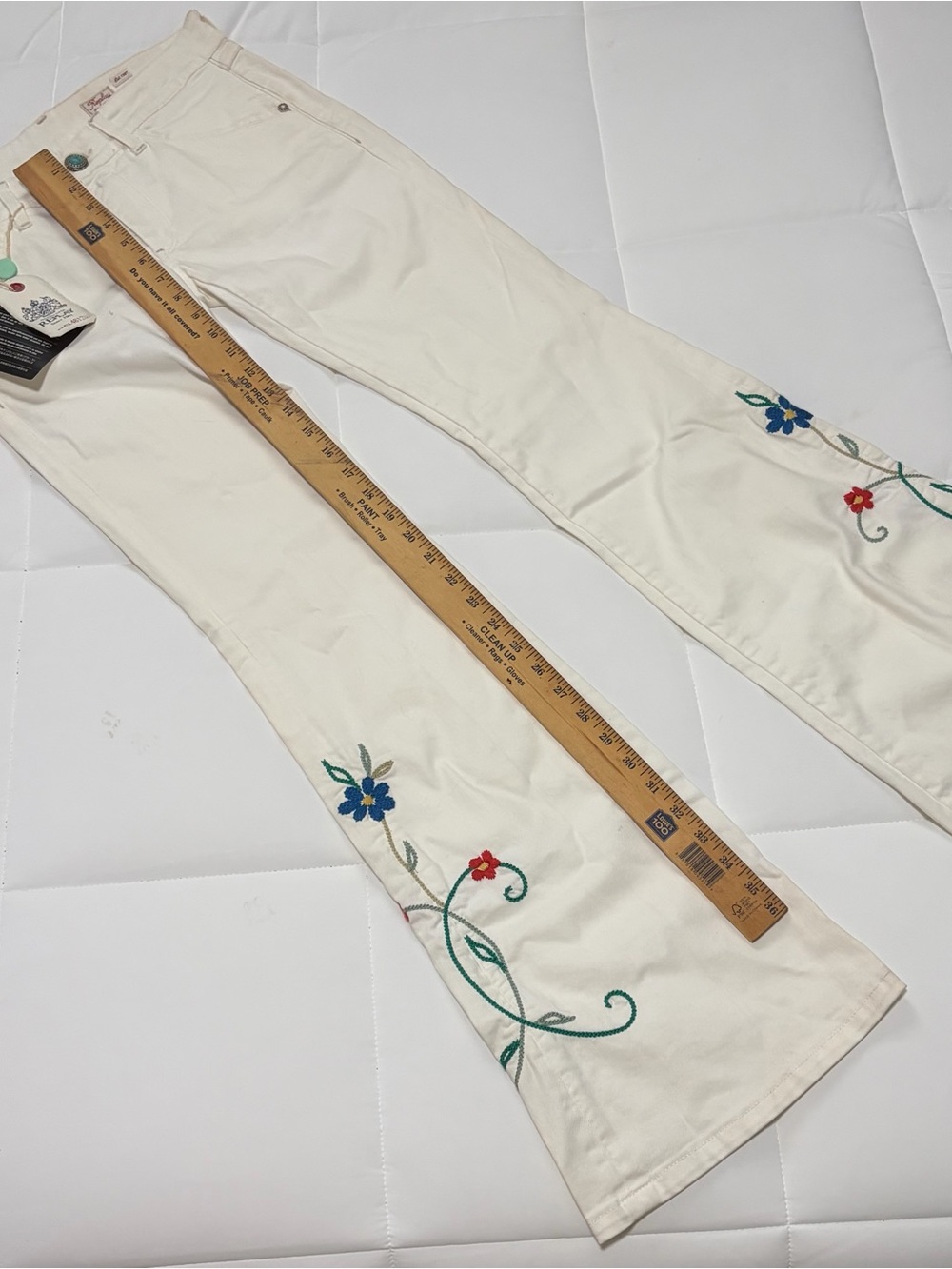 Replay White Flare Jeans Floral Embroidery NWT Size 28